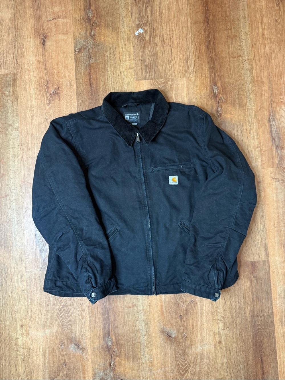Carhartt Black Zip-Up Work Jacket with Corduroy Collar / hood attachment option